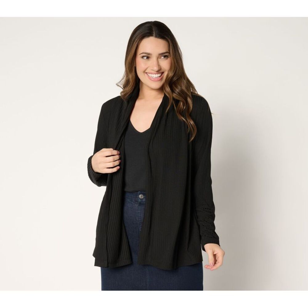 Susan Graver Women's Top Petite Sweater PXL Ribbed Liquid Knit Black A701914